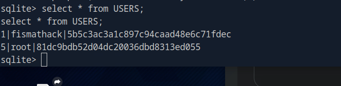 SQLite database with user credentials