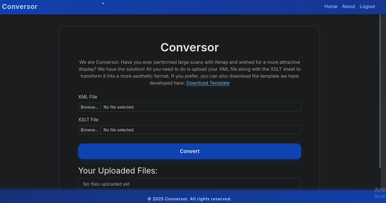 Conversor web application interface